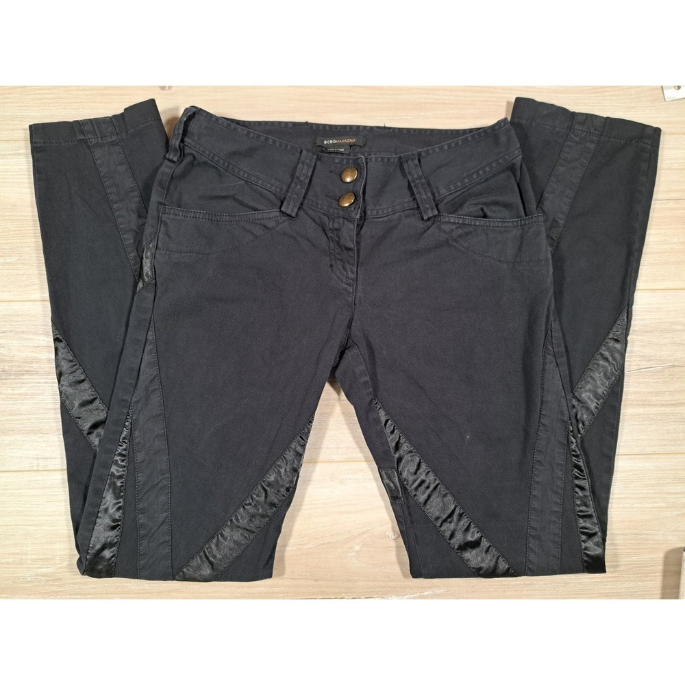 BCBG MAX AZRIA Black Satin‎ Stripe Retro Pants Size 28 Ultimate Pre Y2K 90's